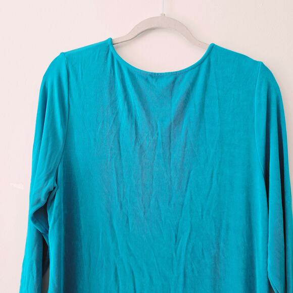 Chico's Travelers Long sleeve Asymmetrical Top Blue Green Turquoise Size 2 / M - Picture 8 of 10